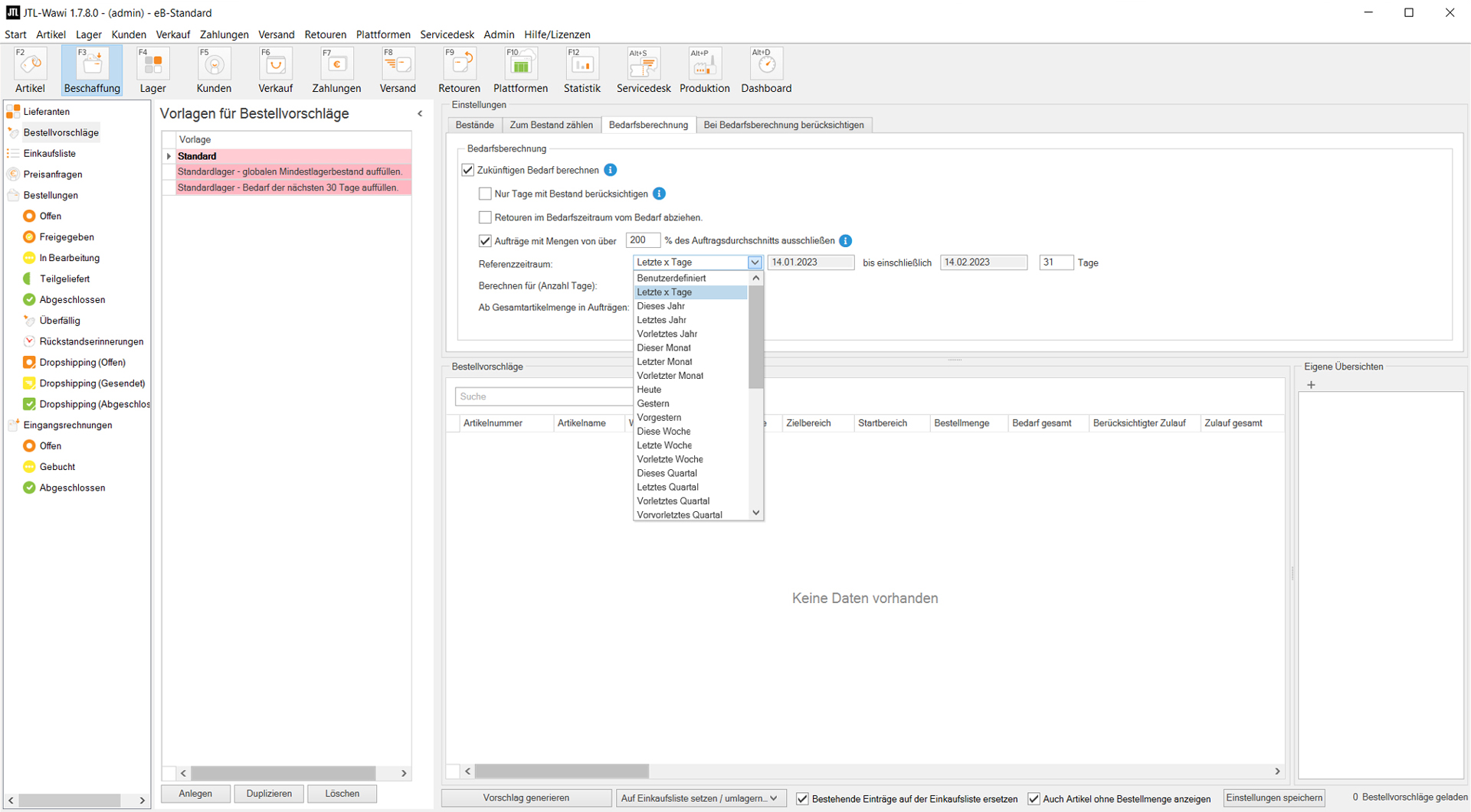 Release JTL-Wawi 1.7 - Relative Referenzzeiträume in den Bestellvorschlägen der Warenwirtschaft
