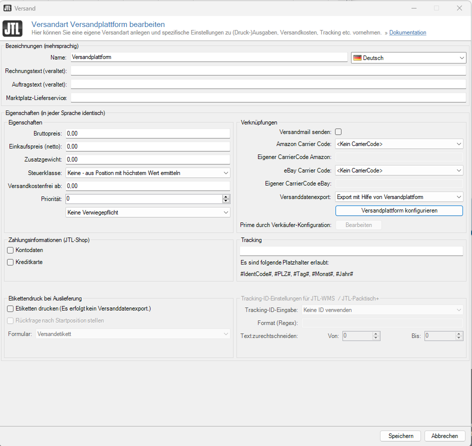 Versandplattform JTL-Shipping Versandart konfigurieren