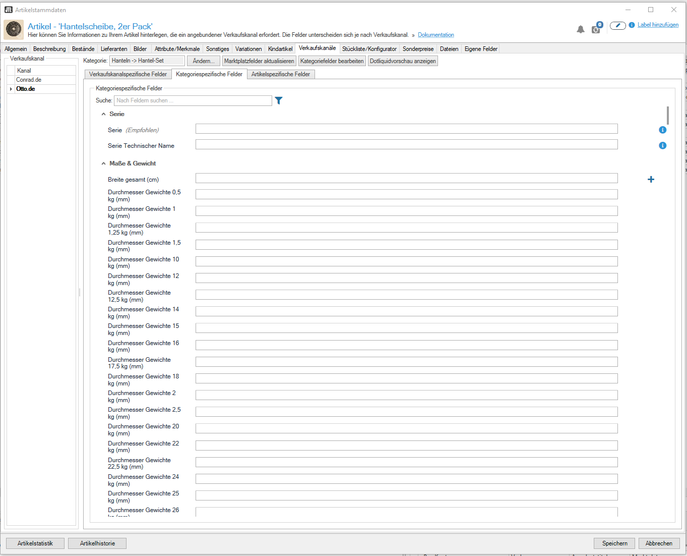 Artikeldetails Verkaufskanäle