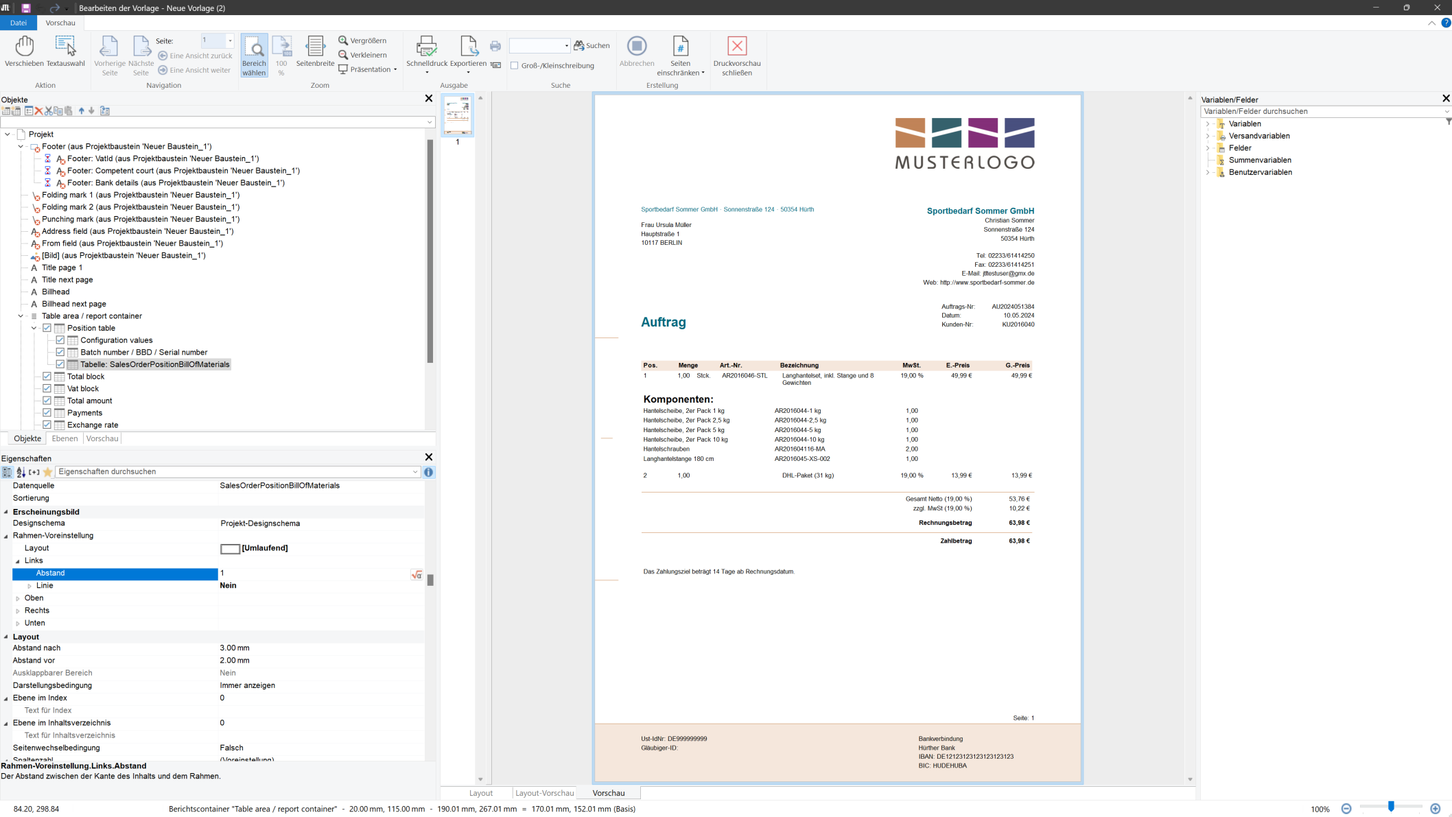 JTL-Wawi 1.9 UI Stücklistenkomponenten Ausgabe