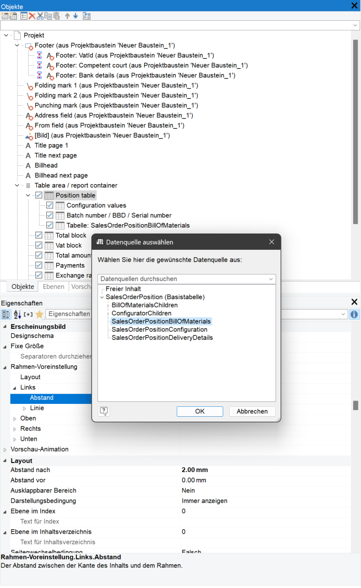 JTL-Wawi 1.9 UI Stücklistenkomponenten Berichtscontainer