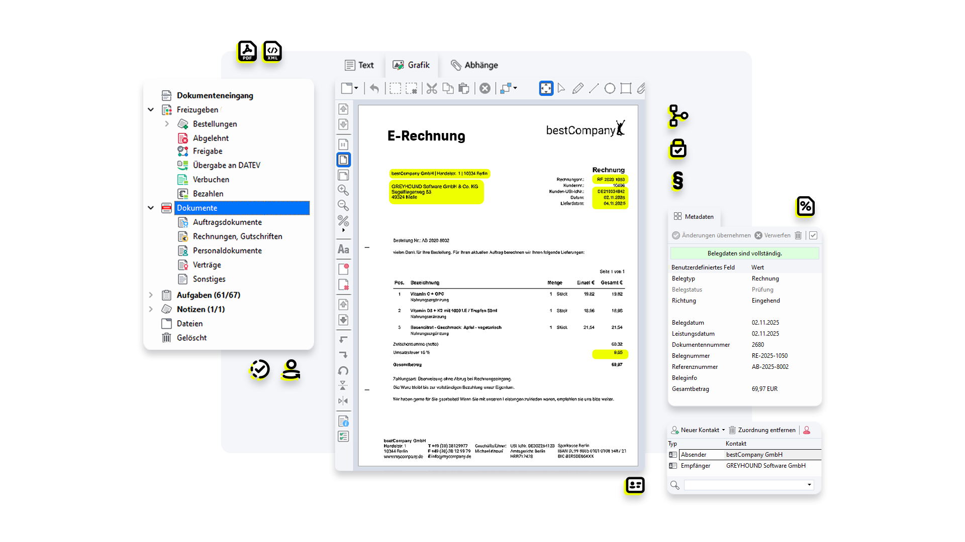 E-Rechnungen mit Software von GREYHOUND verarbeiten und archivieren