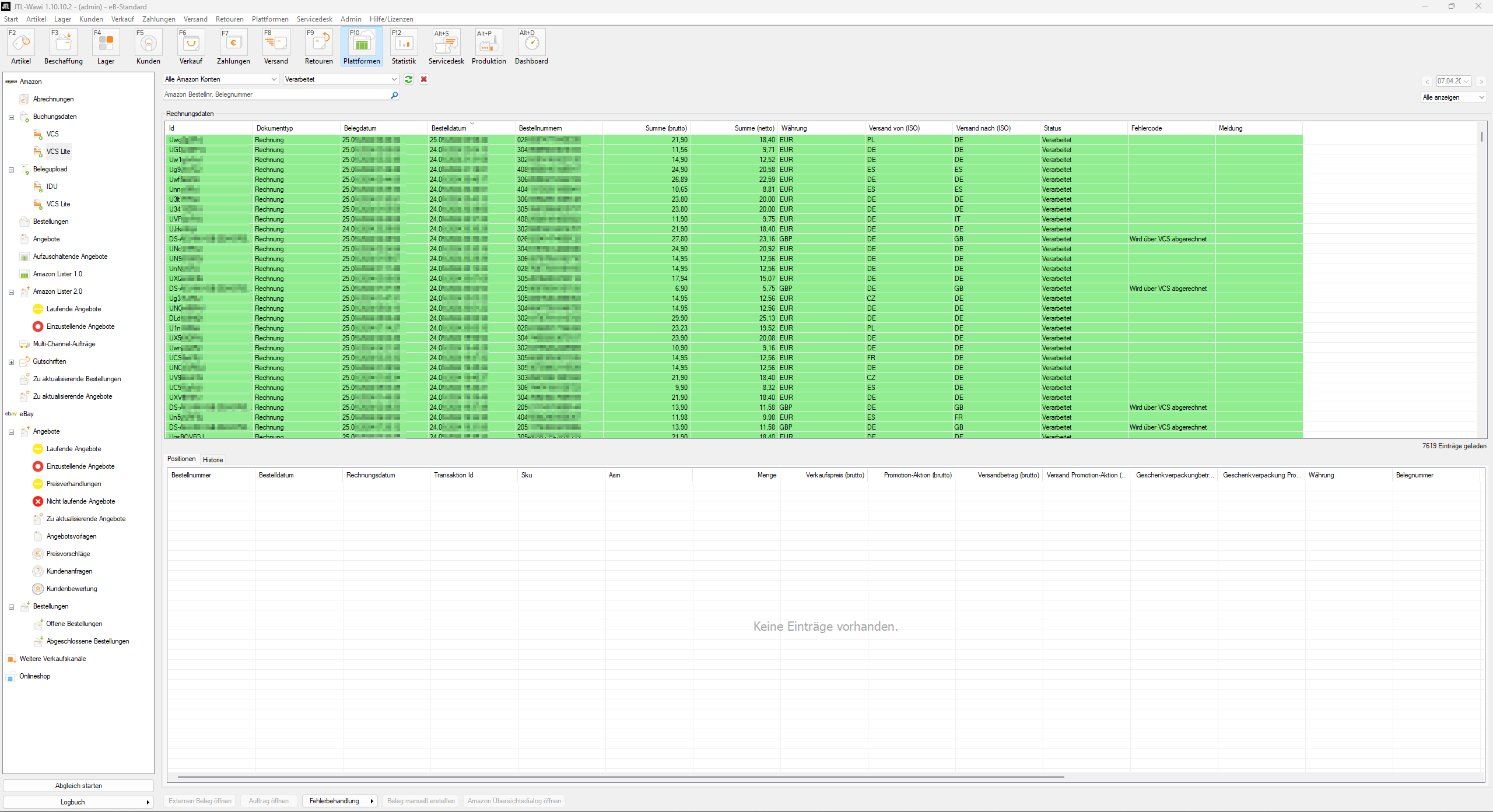 Buchungsdaten VCS Lite in JTL-Wawi