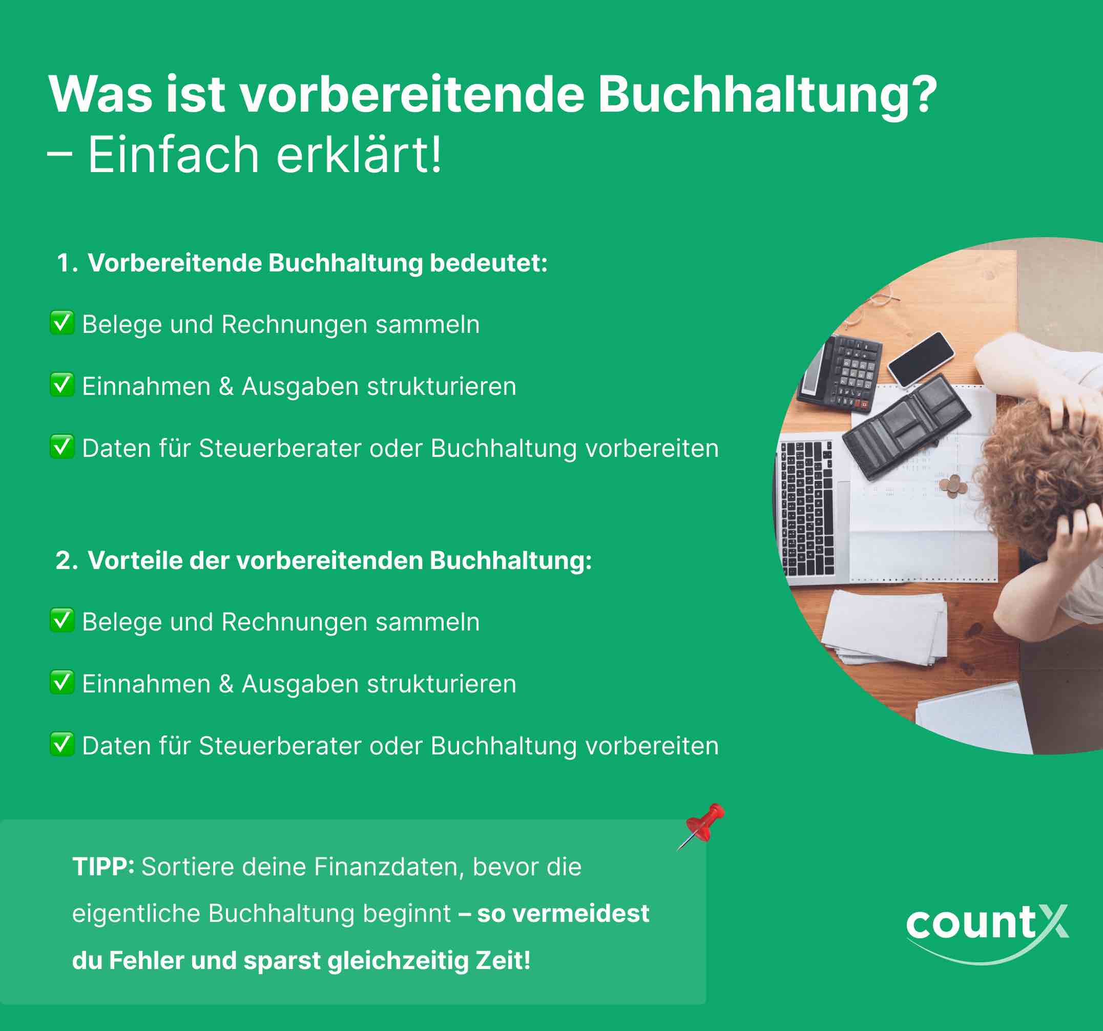 Was ist vorbereitende Buchhaltung? Erklärt von countX.