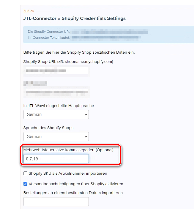 Mehrwertsteuer beim Shopify-Connector senken