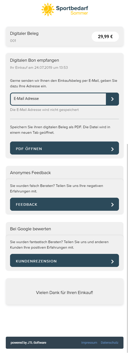 JTL-POS WebManager: Ansicht des Digitalen Bons