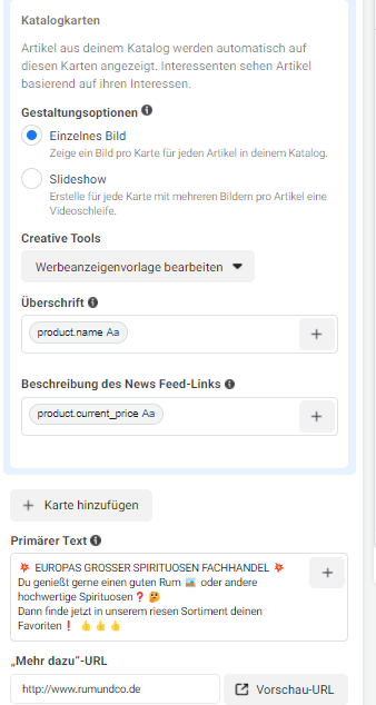 Anzeige-RuC: Katalogkarten