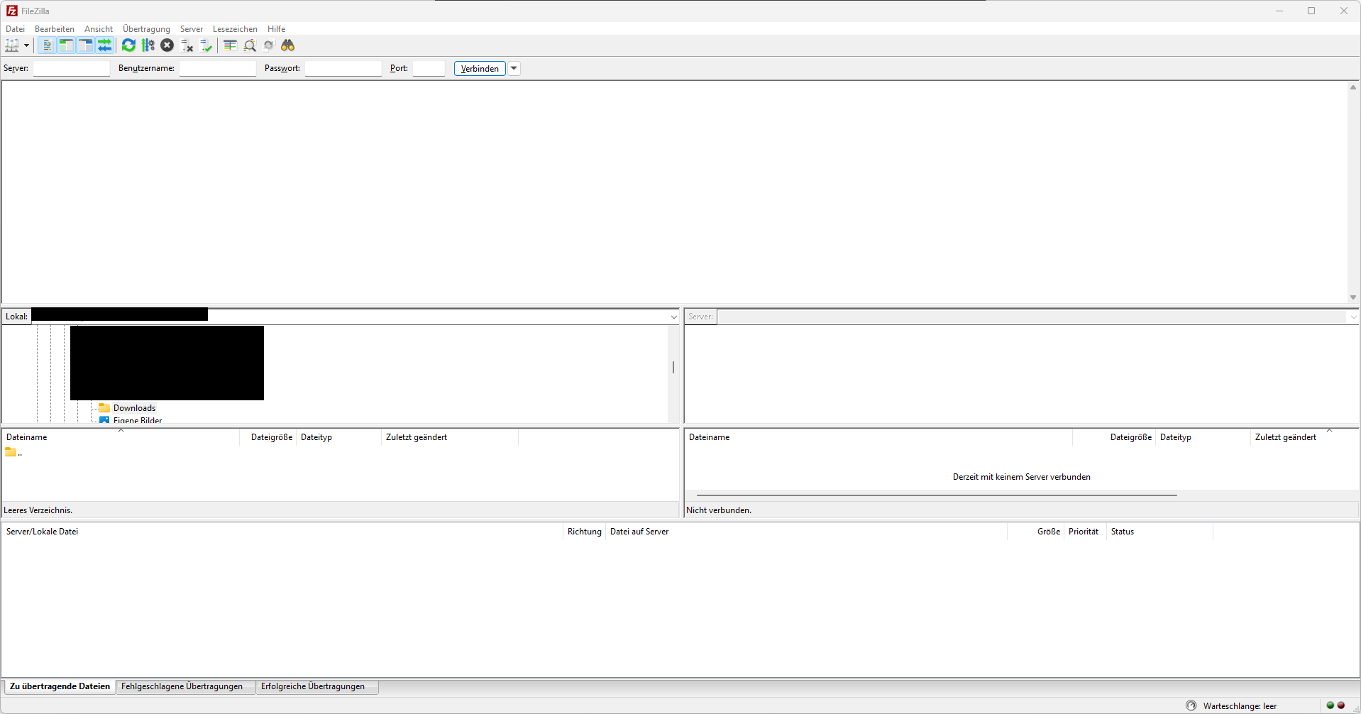 FileZilla Startdialog