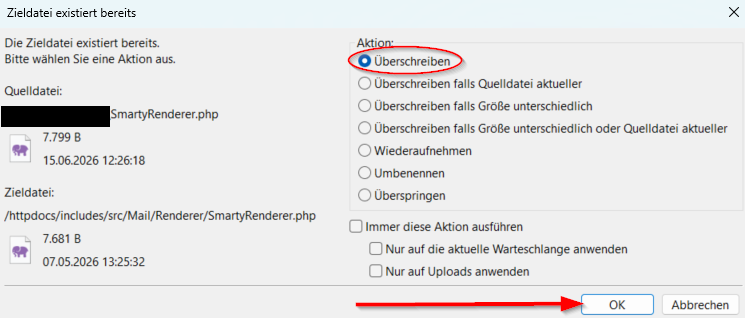 Kontextmenü Hochladen