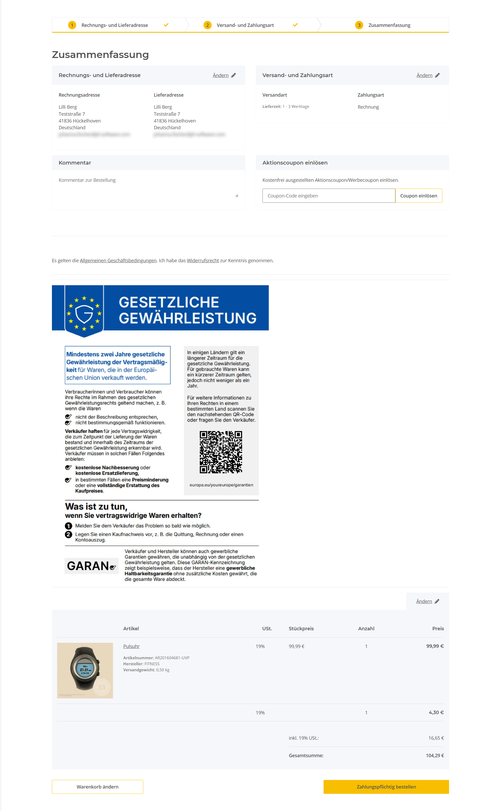 EU-Gewährleistungslabel 2026 im Checkout des Onlineshops